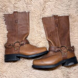 Brown Leather Boots with Buckle Detail